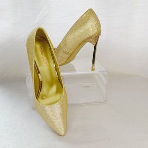 RED CHERRY GOLD GLITTER POINTY TOE PUMP